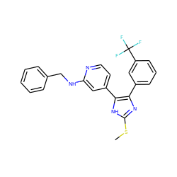 CSc1nc(-c2cccc(C(F)(F)F)c2)c(-c2ccnc(NCc3ccccc3)c2)[nH]1 ZINC000040934181