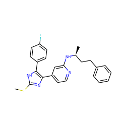 CSc1nc(-c2ccnc(N[C@@H](C)CCc3ccccc3)c2)c(-c2ccc(F)cc2)[nH]1 ZINC000040955993