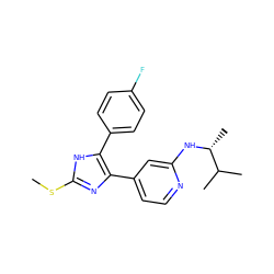 CSc1nc(-c2ccnc(N[C@H](C)C(C)C)c2)c(-c2ccc(F)cc2)[nH]1 ZINC000040420216