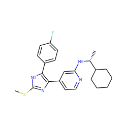 CSc1nc(-c2ccnc(N[C@H](C)C3CCCCC3)c2)c(-c2ccc(F)cc2)[nH]1 ZINC000040934336