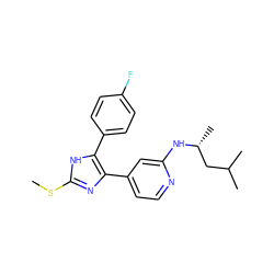 CSc1nc(-c2ccnc(N[C@H](C)CC(C)C)c2)c(-c2ccc(F)cc2)[nH]1 ZINC000040934916