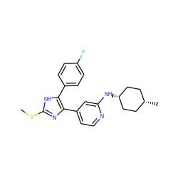 CSc1nc(-c2ccnc(N[C@H]3CC[C@@H](C)CC3)c2)c(-c2ccc(F)cc2)[nH]1 ZINC000100079550