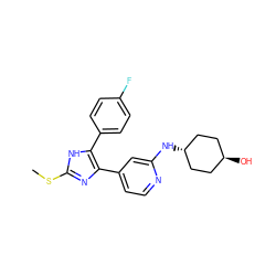 CSc1nc(-c2ccnc(N[C@H]3CC[C@H](O)CC3)c2)c(-c2ccc(F)cc2)[nH]1 ZINC000261163876