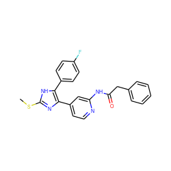 CSc1nc(-c2ccnc(NC(=O)Cc3ccccc3)c2)c(-c2ccc(F)cc2)[nH]1 ZINC000140871045