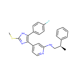 CSc1nc(-c2ccnc(NC[C@H](C)c3ccccc3)c2)c(-c2ccc(F)cc2)[nH]1 ZINC000040429852