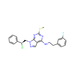 CSc1nc(NCCc2cccc(F)c2)c2cnn(C[C@@H](Cl)c3ccccc3)c2n1 ZINC000028862012