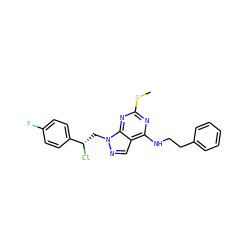 CSc1nc(NCCc2ccccc2)c2cnn(C[C@H](Cl)c3ccc(F)cc3)c2n1 ZINC000040402687