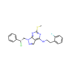 CSc1nc(NCCc2ccccc2F)c2cnn(C[C@H](Cl)c3ccccc3)c2n1 ZINC000040845797