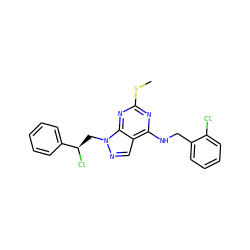 CSc1nc(NCc2ccccc2Cl)c2cnn(C[C@@H](Cl)c3ccccc3)c2n1 ZINC000028862065