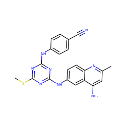 CSc1nc(Nc2ccc(C#N)cc2)nc(Nc2ccc3nc(C)cc(N)c3c2)n1 ZINC000098081939