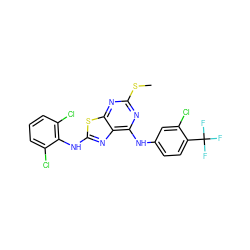 CSc1nc(Nc2ccc(C(F)(F)F)c(Cl)c2)c2nc(Nc3c(Cl)cccc3Cl)sc2n1 ZINC000044387991