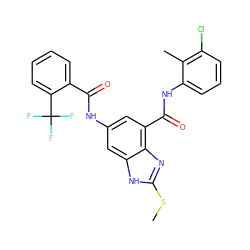 CSc1nc2c(C(=O)Nc3cccc(Cl)c3C)cc(NC(=O)c3ccccc3C(F)(F)F)cc2[nH]1 ZINC000205654391