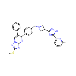 CSc1nc2nc(-c3ccc(CN4CC(c5n[nH]c(-c6cccc(C)n6)n5)C4)cc3)c(-c3ccccc3)cn2n1 ZINC000167367559