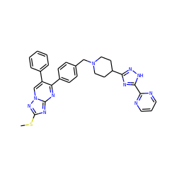 CSc1nc2nc(-c3ccc(CN4CCC(c5n[nH]c(-c6ncccn6)n5)CC4)cc3)c(-c3ccccc3)cn2n1 ZINC000261176201