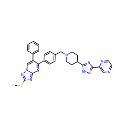 CSc1nc2nc(-c3ccc(CN4CCC(c5nc(-c6cnccn6)n[nH]5)CC4)cc3)c(-c3ccccc3)cn2n1 ZINC000143012044