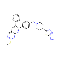 CSc1ncc2cc(-c3ccccc3)c(-c3ccc(CN4CCC(c5nnc(N)s5)CC4)cc3)nc2n1 ZINC000029037179