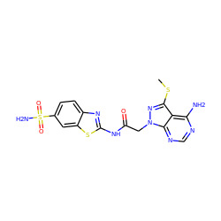 CSc1nn(CC(=O)Nc2nc3ccc(S(N)(=O)=O)cc3s2)c2ncnc(N)c12 ZINC000473099130