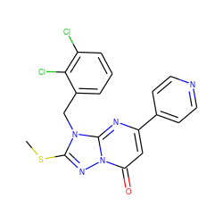 CSc1nn2c(=O)cc(-c3ccncc3)nc2n1Cc1cccc(Cl)c1Cl ZINC000084616771