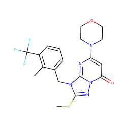 CSc1nn2c(=O)cc(N3CCOCC3)nc2n1Cc1cccc(C(F)(F)F)c1C ZINC000084616774