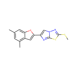 CSc1nn2cc(-c3cc4c(C)cc(C)cc4o3)nc2s1 ZINC000653667567