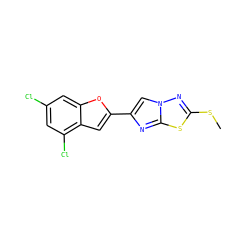 CSc1nn2cc(-c3cc4c(Cl)cc(Cl)cc4o3)nc2s1 ZINC000653666691