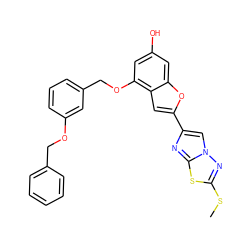 CSc1nn2cc(-c3cc4c(OCc5cccc(OCc6ccccc6)c5)cc(O)cc4o3)nc2s1 ZINC000653752963