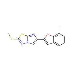 CSc1nn2cc(-c3cc4cccc(C)c4o3)nc2s1 ZINC000143846831