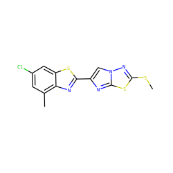 CSc1nn2cc(-c3nc4c(C)cc(Cl)cc4s3)nc2s1 ZINC000653664374