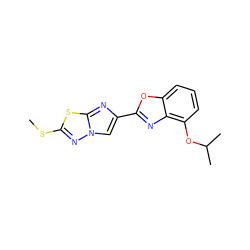 CSc1nn2cc(-c3nc4c(OC(C)C)cccc4o3)nc2s1 ZINC000653765002