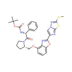 CSc1nn2cc(-c3nc4c(OC[C@@H]5CCCN5C(=O)[C@H](NC(=O)OC(C)(C)C)c5ccccc5)cccc4o3)nc2s1 ZINC000143849547