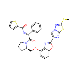 CSc1nn2cc(-c3nc4c(OC[C@H]5CCCN5C(=O)[C@H](NC(=O)c5cccs5)c5ccccc5)cccc4o3)nc2s1 ZINC000205929689