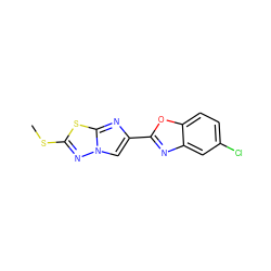 CSc1nn2cc(-c3nc4cc(Cl)ccc4o3)nc2s1 ZINC000653661101