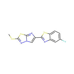 CSc1nn2cc(-c3nc4cc(F)ccc4s3)nc2s1 ZINC000205908580