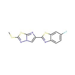 CSc1nn2cc(-c3nc4ccc(F)cc4s3)nc2s1 ZINC000653664387