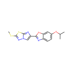 CSc1nn2cc(-c3nc4ccc(OC(C)C)cc4o3)nc2s1 ZINC000653764996