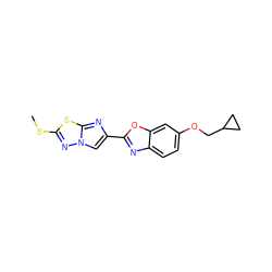 CSc1nn2cc(-c3nc4ccc(OCC5CC5)cc4o3)nc2s1 ZINC000653760634