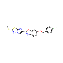 CSc1nn2cc(-c3nc4ccc(OCc5ccc(Cl)cc5)cc4o3)nc2s1 ZINC000653769219