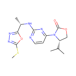 CSc1nnc([C@H](C)Nc2nccc(N3C(=O)OC[C@@H]3C(C)C)n2)o1 ZINC000222648799