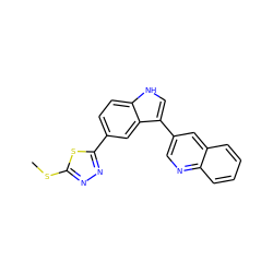 CSc1nnc(-c2ccc3[nH]cc(-c4cnc5ccccc5c4)c3c2)s1 ZINC000299870072