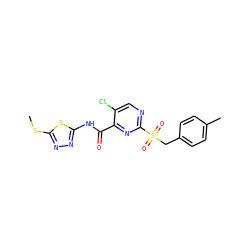 CSc1nnc(NC(=O)c2nc(S(=O)(=O)Cc3ccc(C)cc3)ncc2Cl)s1 ZINC000008916943