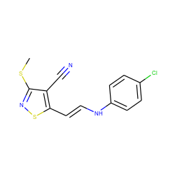 CSc1nsc(/C=C/Nc2ccc(Cl)cc2)c1C#N ZINC000100381626