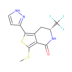 CSc1sc(-c2cc[nH]n2)c2c1C(=O)N[C@@H](C(F)(F)F)C2 ZINC000146625323