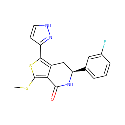 CSc1sc(-c2cc[nH]n2)c2c1C(=O)N[C@H](c1cccc(F)c1)C2 ZINC000145623334