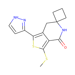 CSc1sc(-c2cc[nH]n2)c2c1C(=O)NC1(CCC1)C2 ZINC000168201849