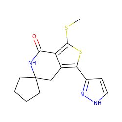 CSc1sc(-c2cc[nH]n2)c2c1C(=O)NC1(CCCC1)C2 ZINC000168720442