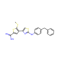 CSc1sc(C(=N)N)cc1-c1csc(Nc2ccc(Cc3ccccc3)cc2)n1 ZINC000028012831