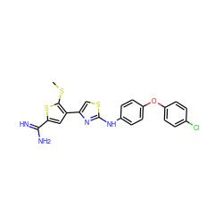 CSc1sc(C(=N)N)cc1-c1csc(Nc2ccc(Oc3ccc(Cl)cc3)cc2)n1 ZINC000028012603