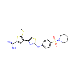 CSc1sc(C(=N)N)cc1-c1csc(Nc2ccc(S(=O)(=O)N3CCCCC3)cc2)n1 ZINC000027999049