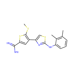 CSc1sc(C(=N)N)cc1-c1csc(Nc2cccc(C)c2C)n1 ZINC000028005080