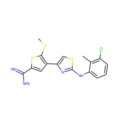 CSc1sc(C(=N)N)cc1-c1csc(Nc2cccc(Cl)c2C)n1 ZINC000028001817